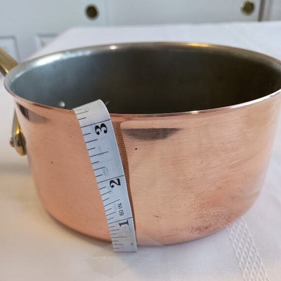 Three Piece Copper Clad, Brass and Stainless Frying Pan and Saucepan with Lid - Picture 9 of 10